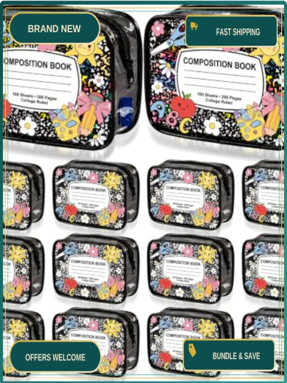 Clear PVC Zipper Cosmetic Pouch Set of 12 Teacher Survival Kit Bag Cute